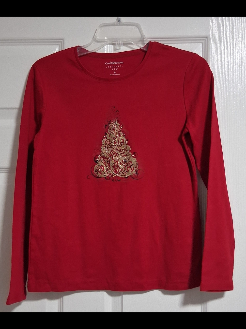 Christmas Red Embellished Long-Sleeve Kids Tee Size Small